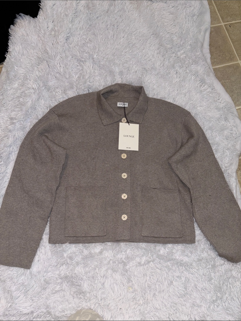 LOUNGE Knitted Oversized Shirt - Warm Grey - Picture 7 of 8